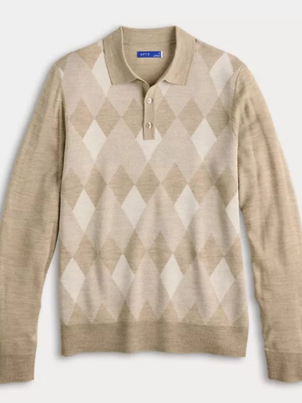 Men's Apt. 9 Tonal Diamond Sweater Polo, Ivory Argyle, L